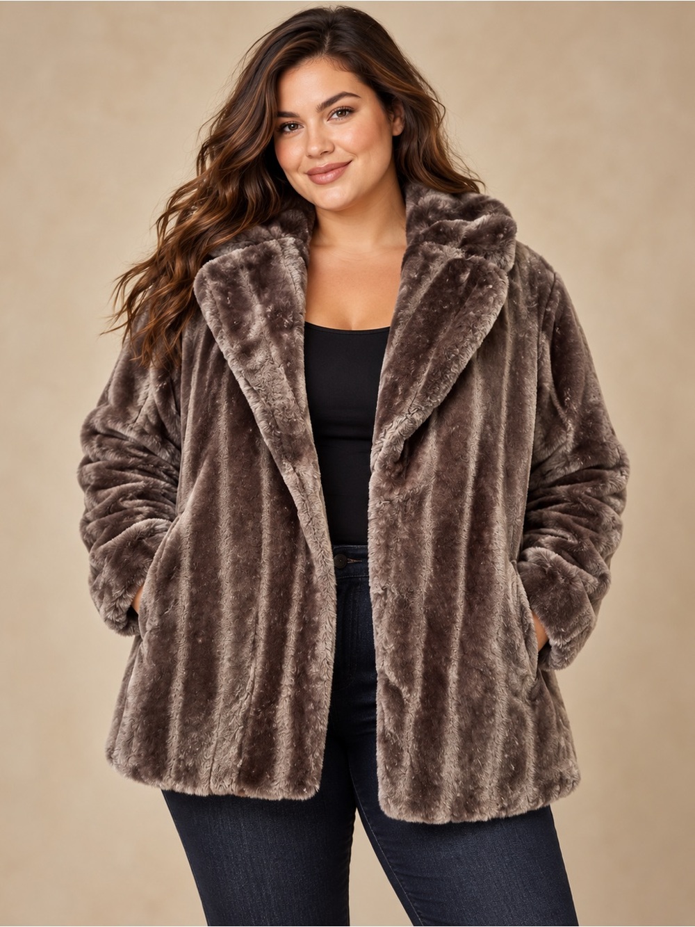 Anthony Richards Plush Faux Fur Teddy Coat in Brown